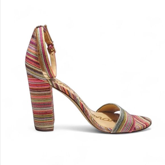Sam Edelman Yaro Pink Multicolor‎ Stripe Block Heel Sandals Size 6 - Picture 1 of 11